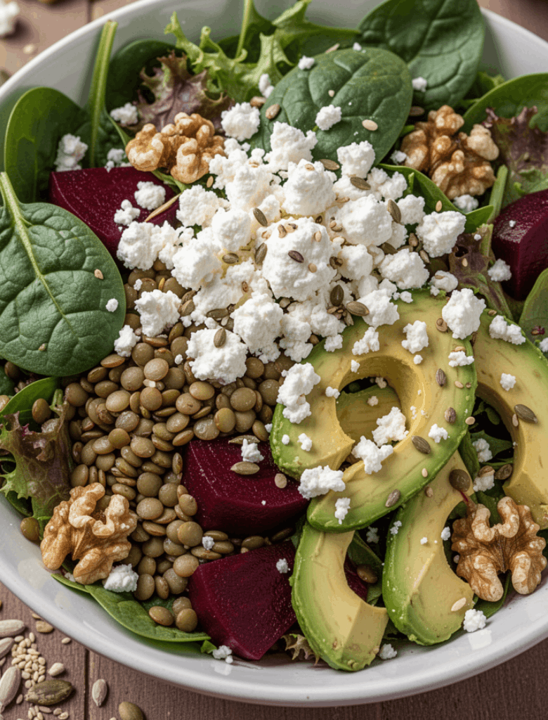 Salade de lentilles, feta, avocat & huile d'olive Basilic