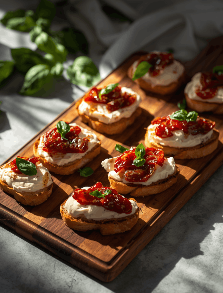 Toasts ricotta citronnée, tomates confites & huile d'olive basilic