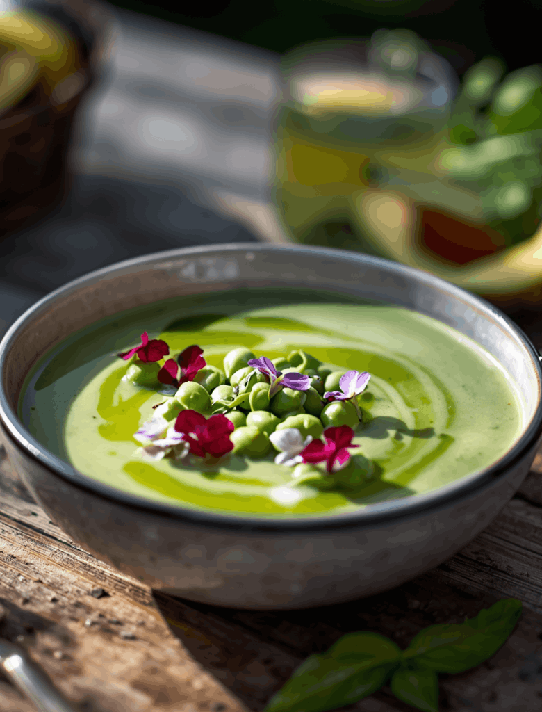 Velouté de petits pois & huile d’olive Délicate