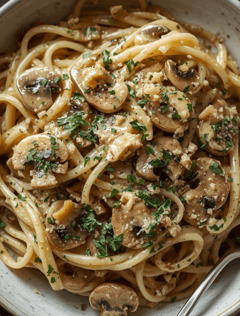 image recette pâtes aux champignons