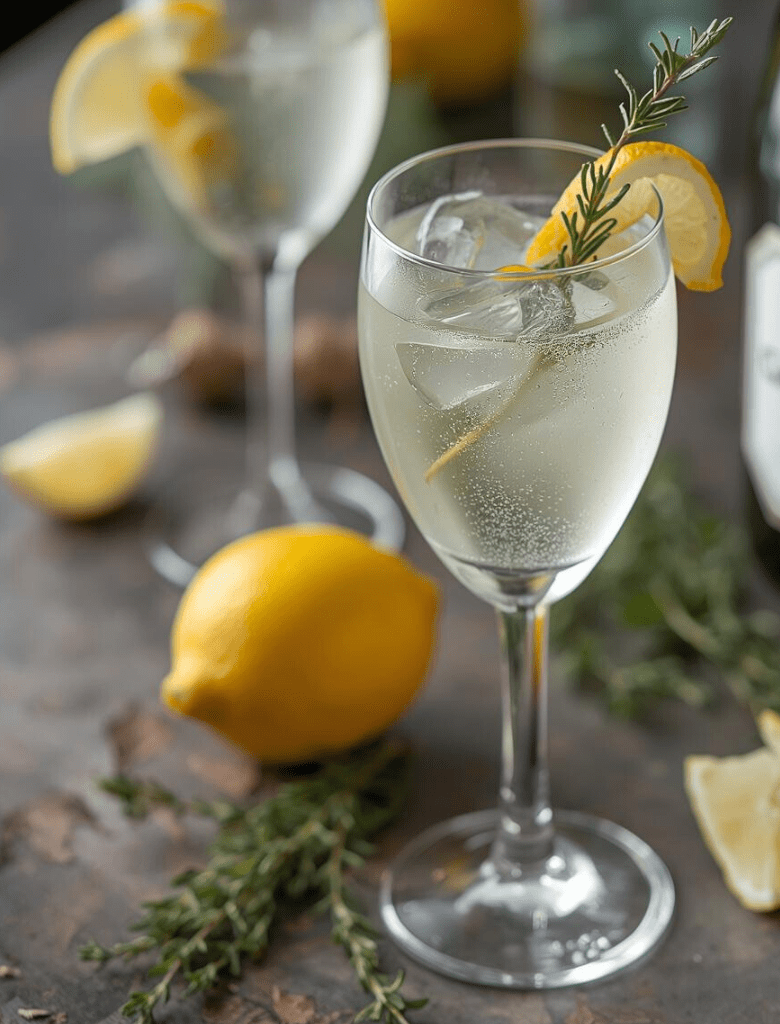 Cocktail citron, sirop de thym et mousseux