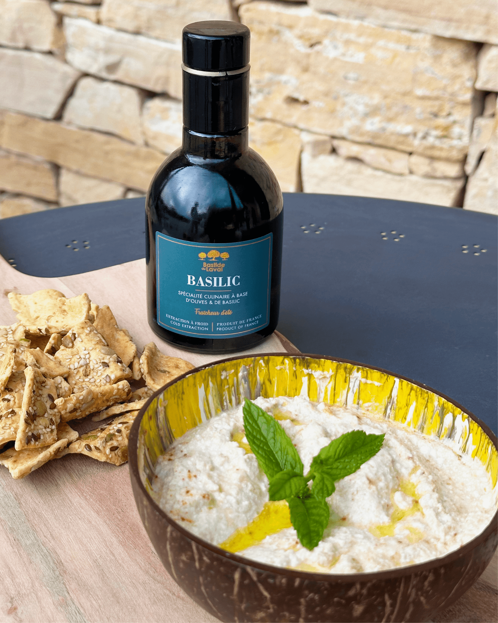tartinade olive ricotta et huile d'olive basilic