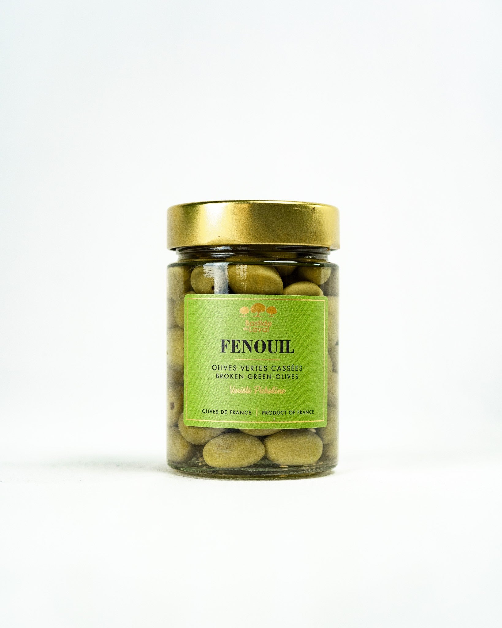 Grüne Picholine-Oliven mit Fenchel