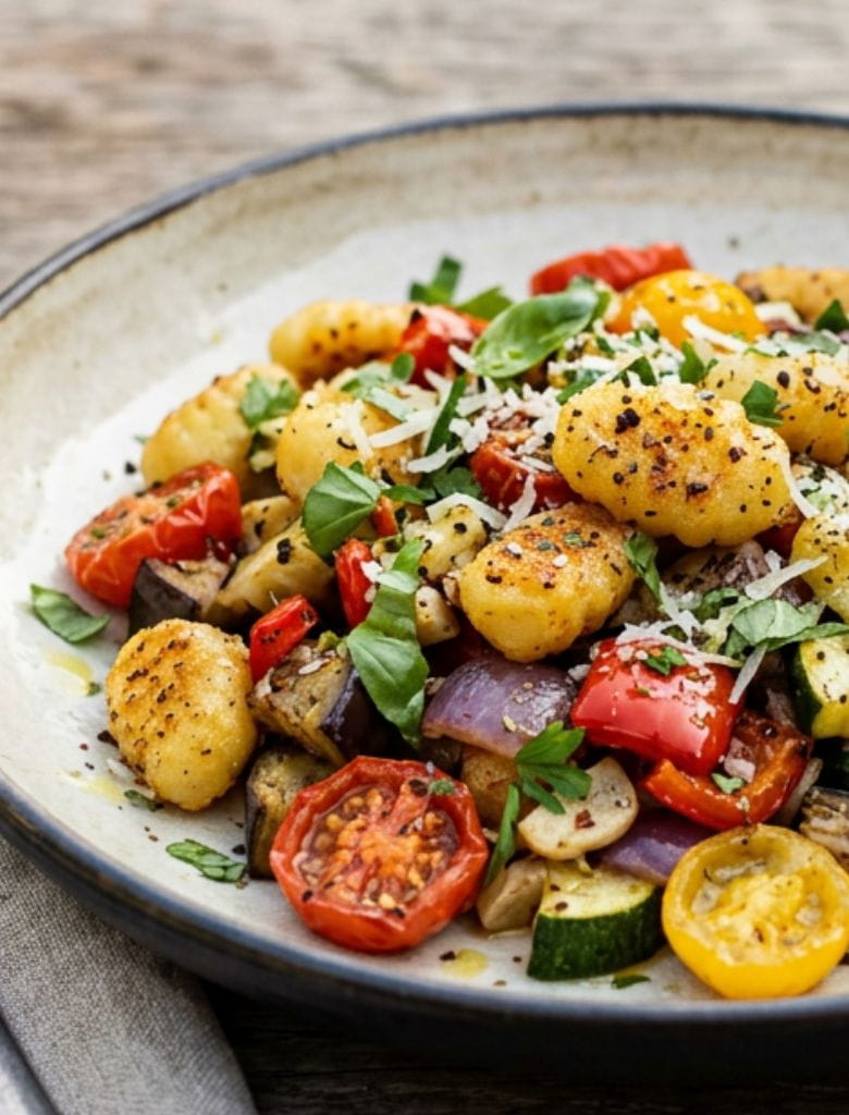 Gnocchis rôtis aux légumes d’été et huile d'olive Création