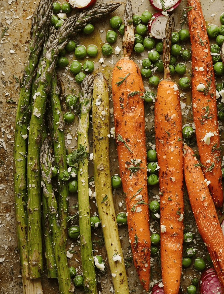 Légumes de printemps rôtis & huile d'olive herbes de Provence