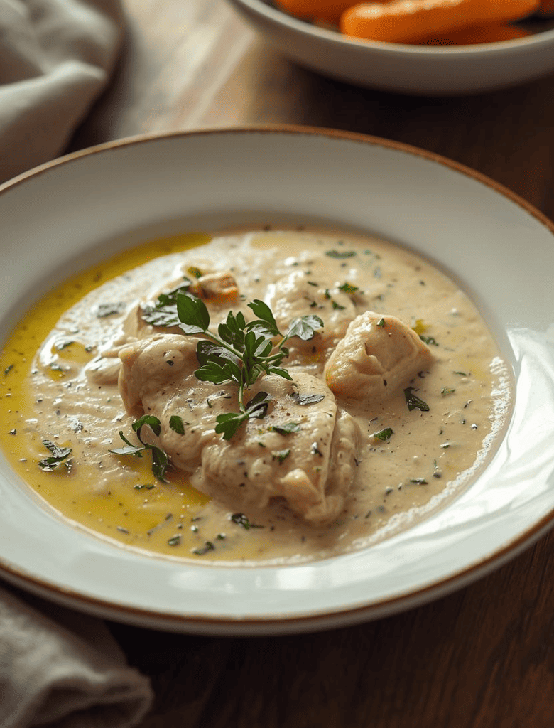 Poulet à la crème, estragon & huile d'olive