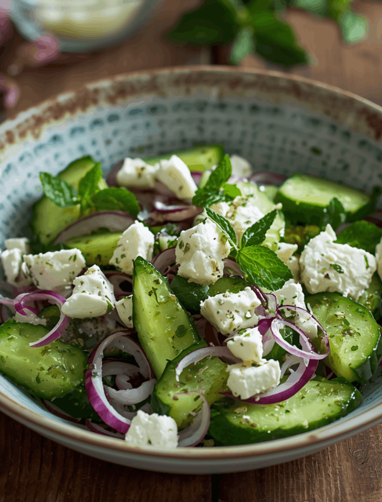 Salade concombre, feta & huile d'olive menthe