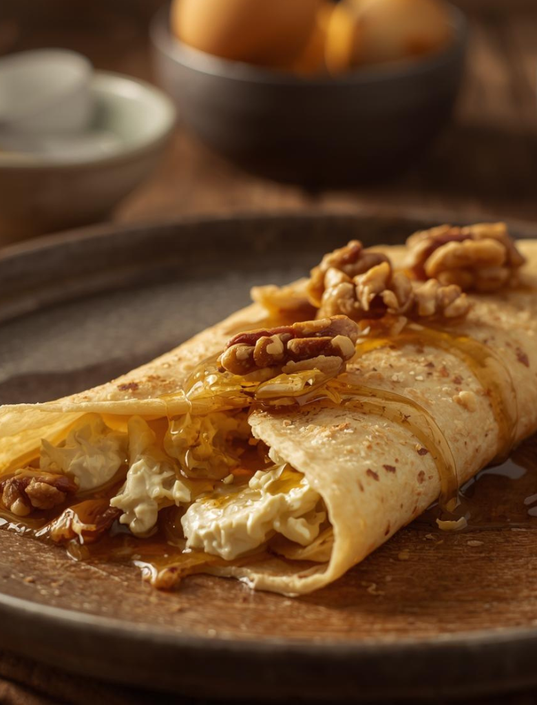 Crêpes chèvre, miel & noix