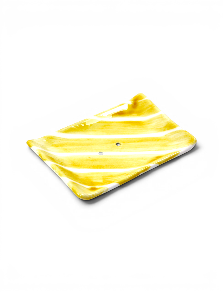 Porte-savon en céramique - jaune et blanc