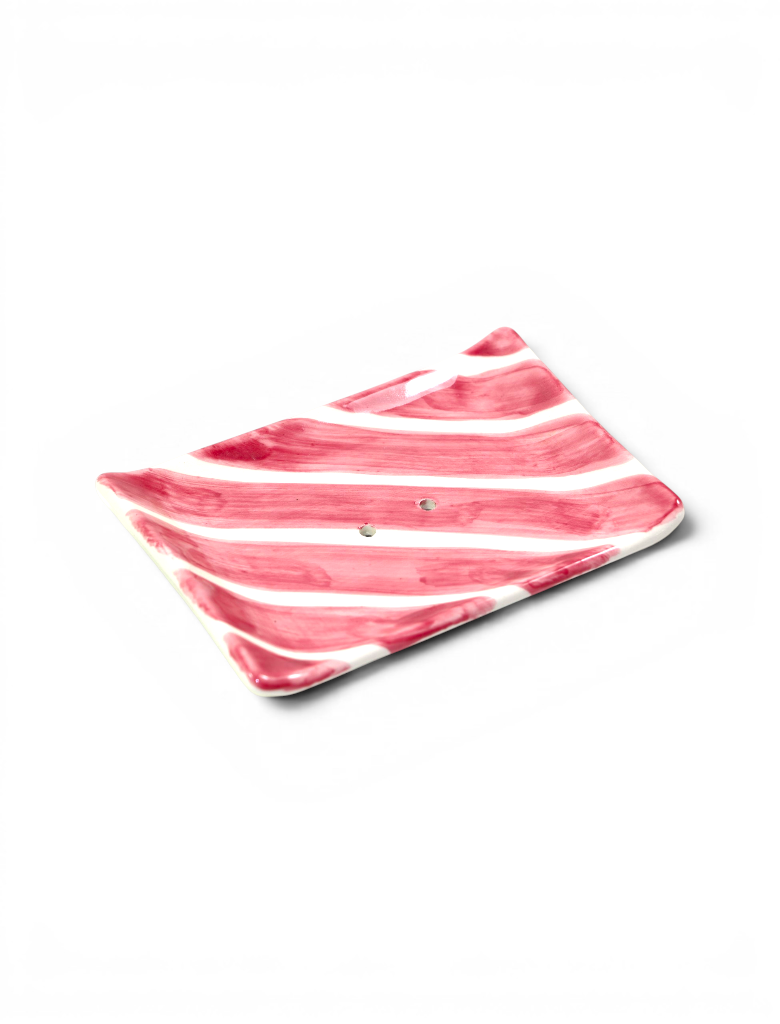 Porte savon en céramique - rose et blanc